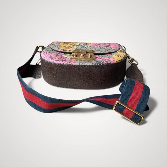 Gucci GG Supreme Monogram Tian Web Medium Padlock Messenger Shoulder Bag - Picture 3 of 4